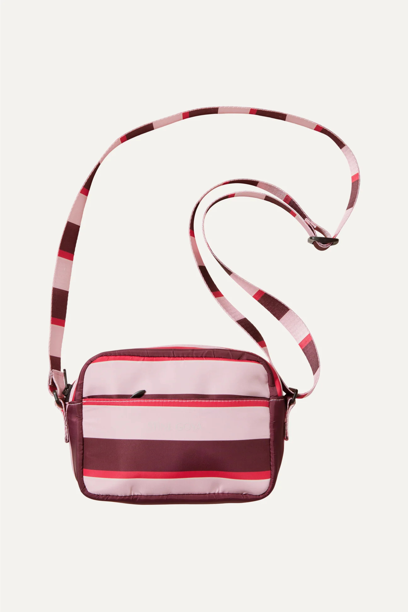 SMALL CROSSBODY BAG - BURGUNDY AND PINK STRIPES