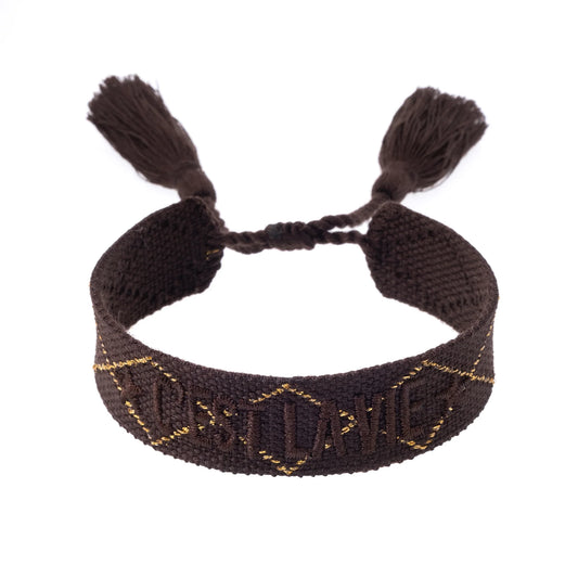 WOVEN FRIENDSHIP BRACELET "C'EST LA VIE" CHOCOLATE BROWN W/GOLD