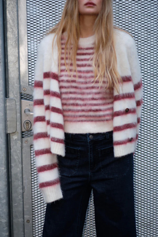 Verona V Brushed Jacket Cream/Burgundy Stripes