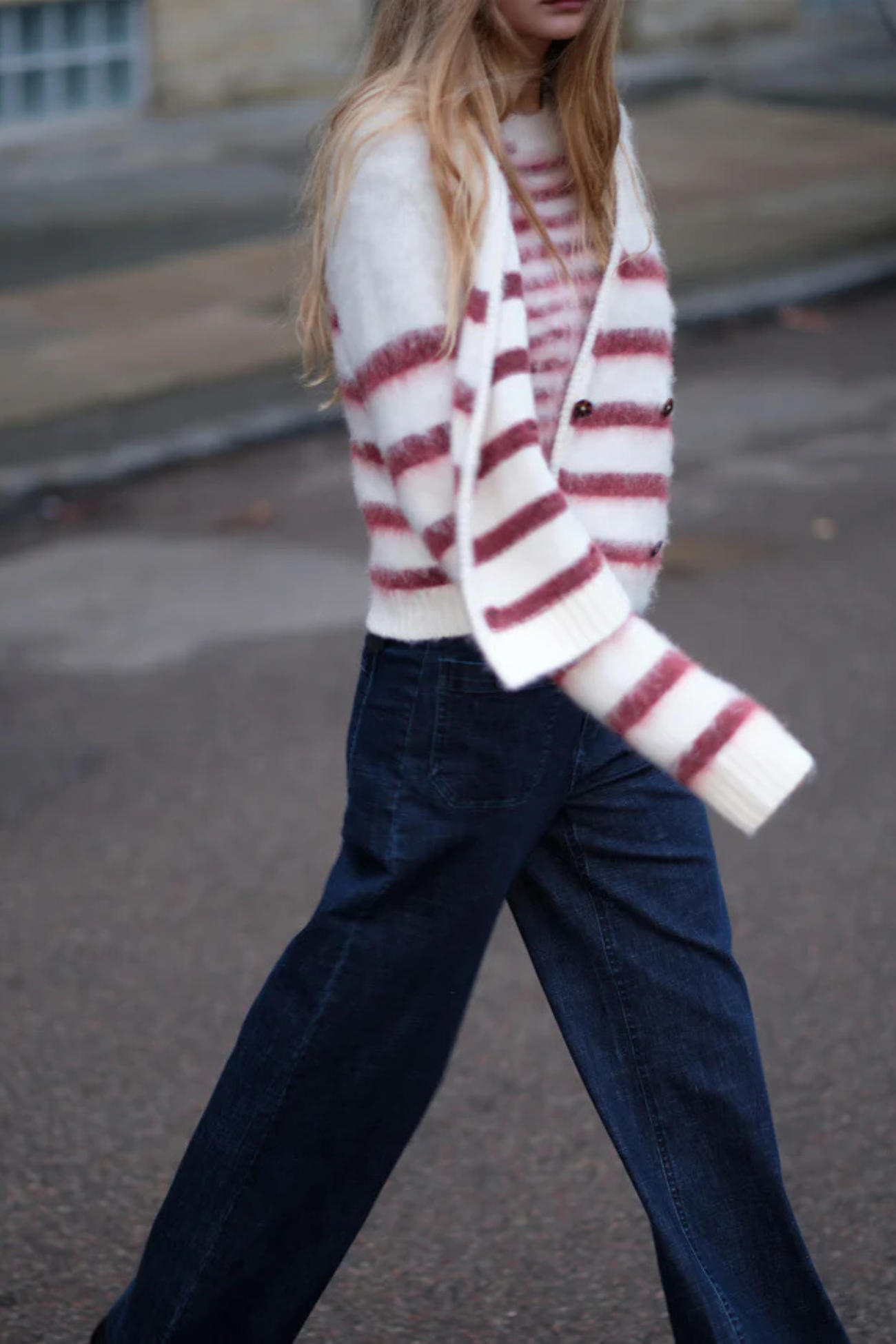 Verona V Brushed Jacket Cream/Burgundy Stripes