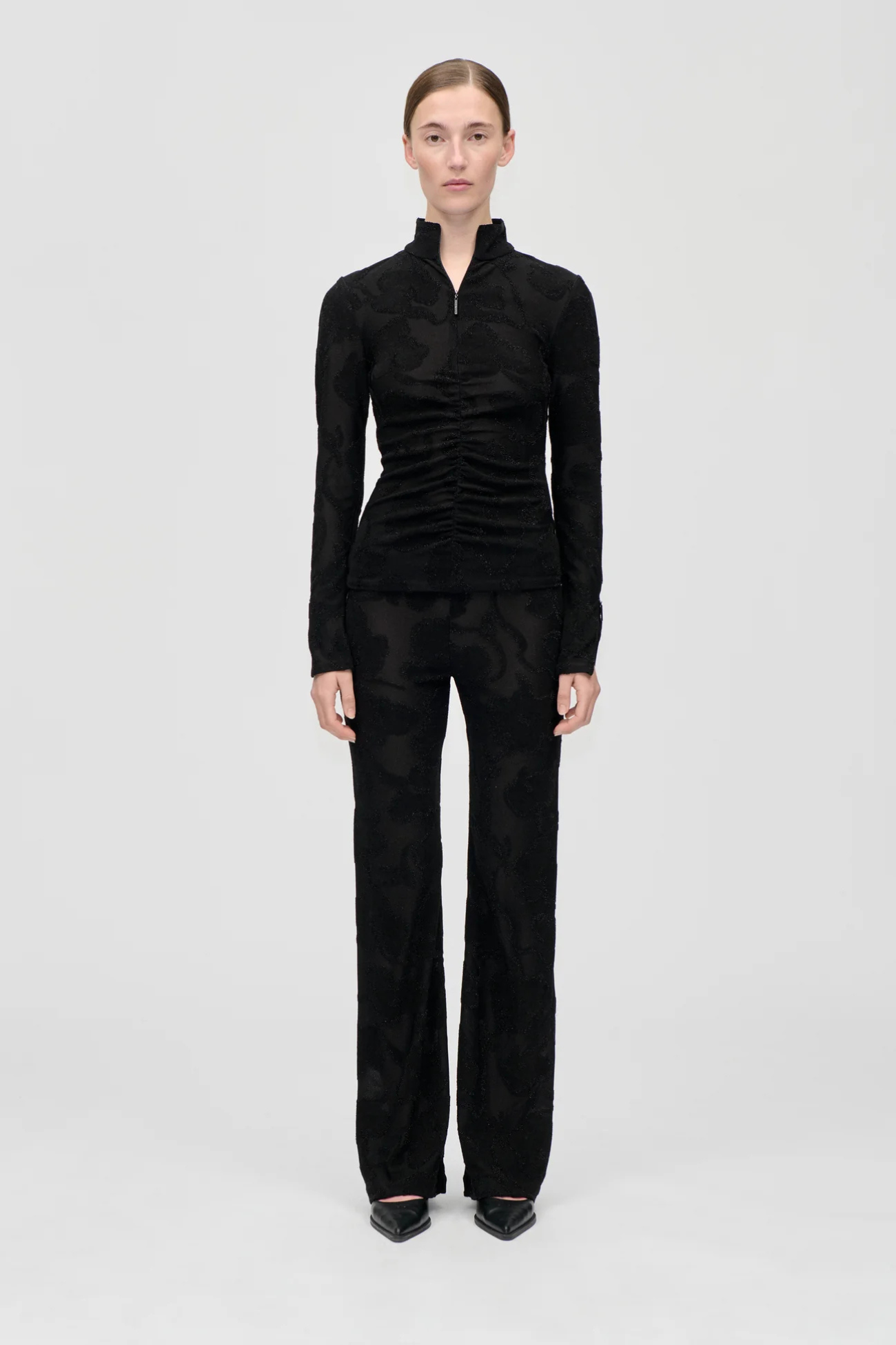 ELASTICATED STRAIGHT LONG PANTS - BLACK PETUNIAS
