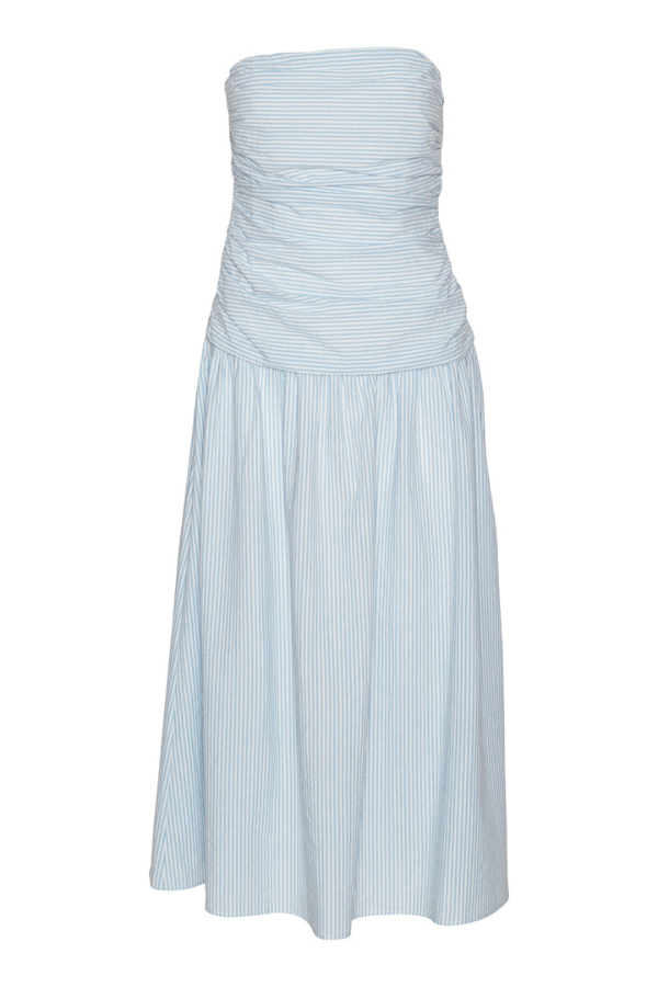 Mya tube dress - white with blue stripes fra Helene Studios
