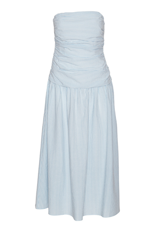 Mya tube dress - white with blue stripes fra Helene Studios