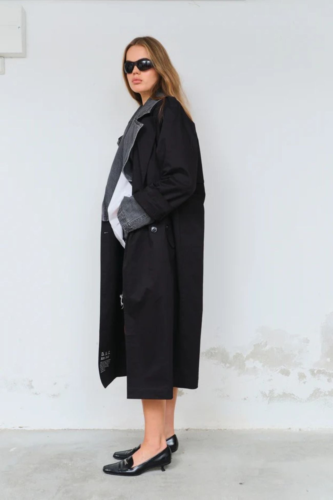 Dylan Biker Trench Black/Grey Denim
