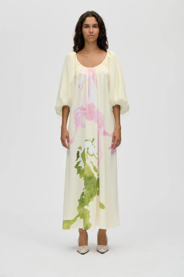Romantic Voluminous Sleeve Dress - Horses