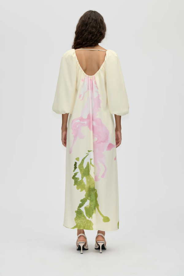 Romantic Voluminous Sleeve Dress - Horses