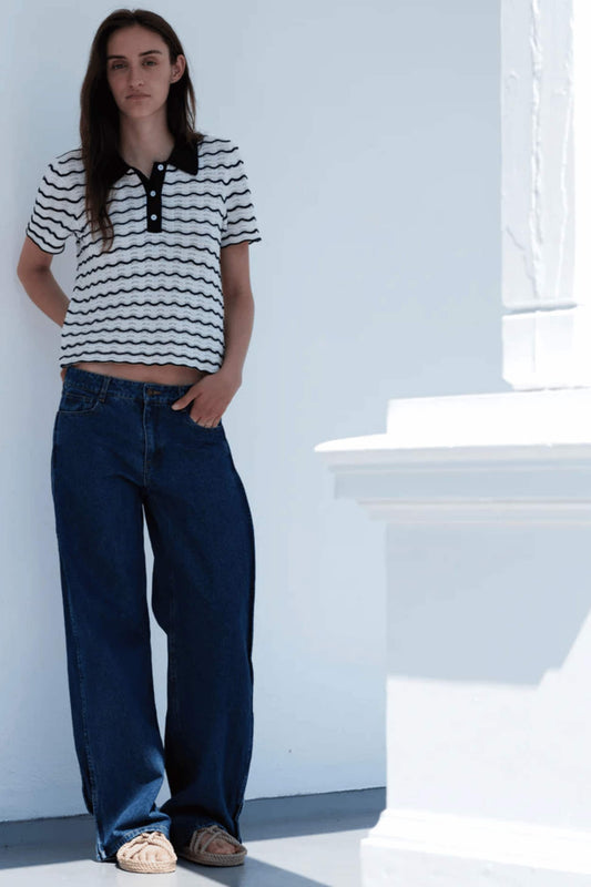 Taliana Wave Polo Cream/Navy stripe